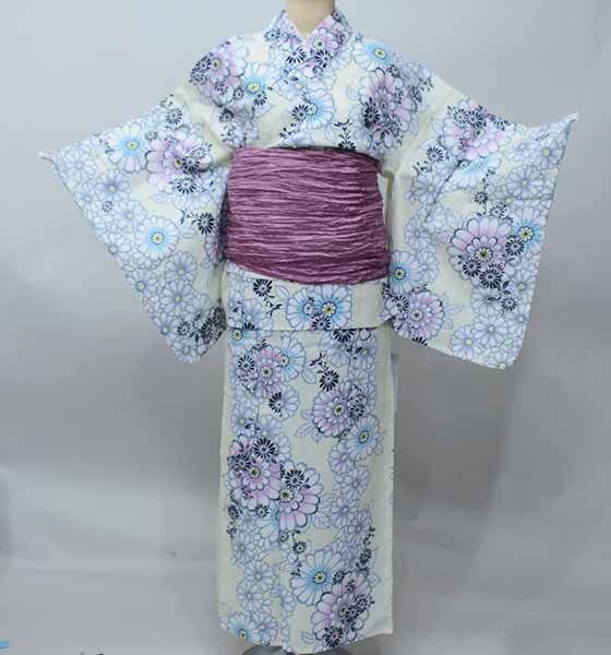 二部式 浴衣 兵児帯セット 女性用 簡単に着られる セパレート ラメ 天然冷感 フリーサイズ 綿100％ 生成り NO42091