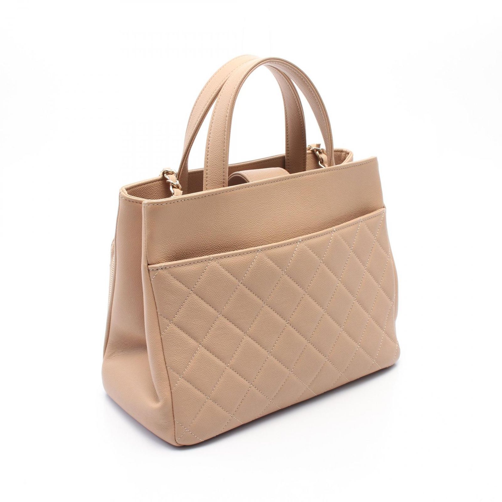 CHANEL ベージュ レザー バッグ シャネル　トート　ビジネス　ショルダー CHANEL ベージュ レザー バッグ シャネルトートビジネスショルダー