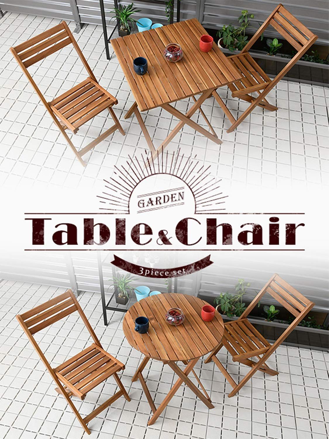 折りたたみガーデンテーブル-チェア3点セット テーブル×1点-チェア2点セット