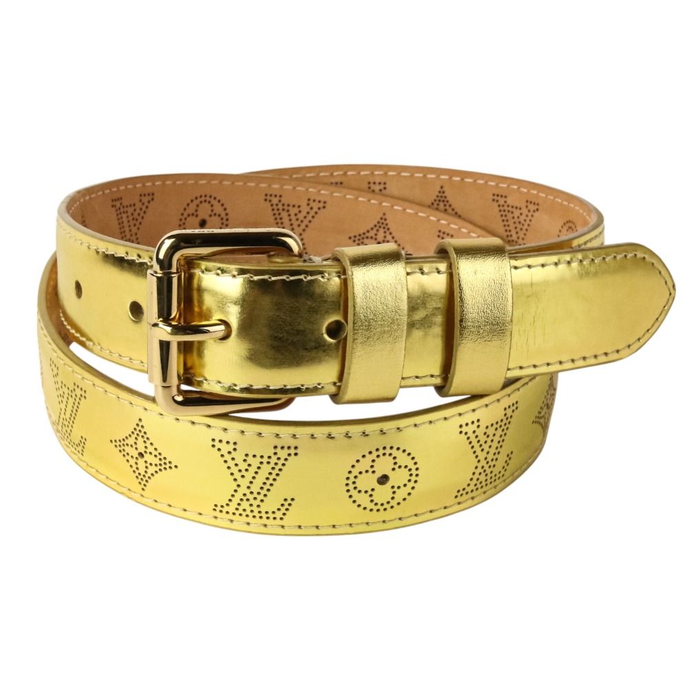 LOUIS VUITTON ルイヴィトン モノグラム マヒナ サンチュール ペルフォ ベルト M9614W サイズ85|34 ゴールド メンズ 古着