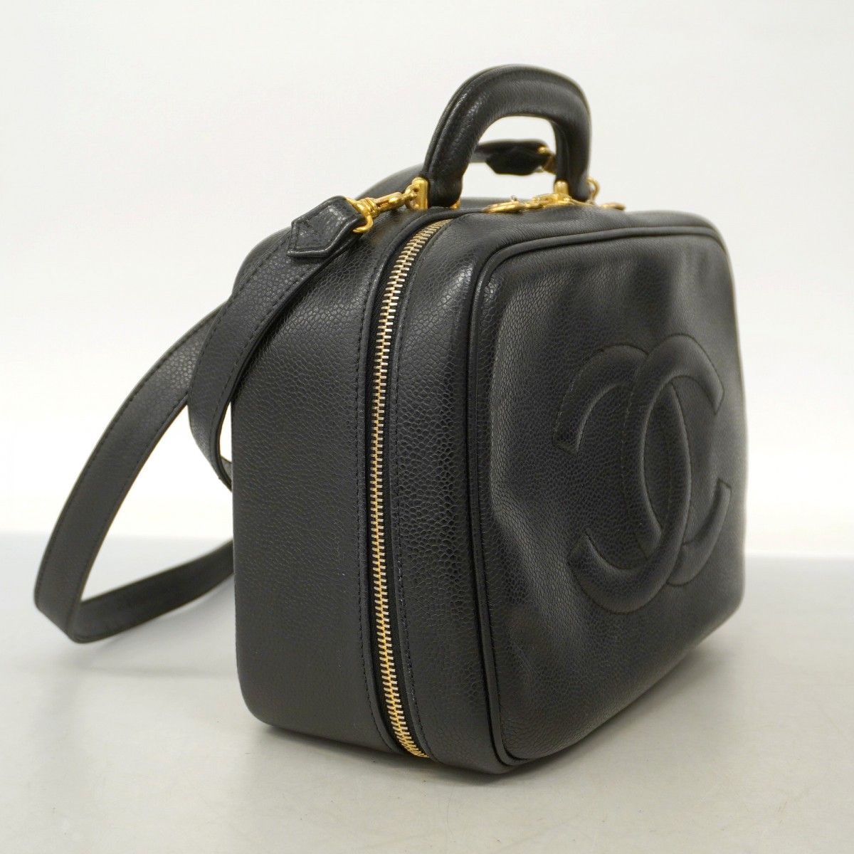 5ib2546-h シャネル バニティバッグ キャビアスキン ブラック ゴールド金具 レディース