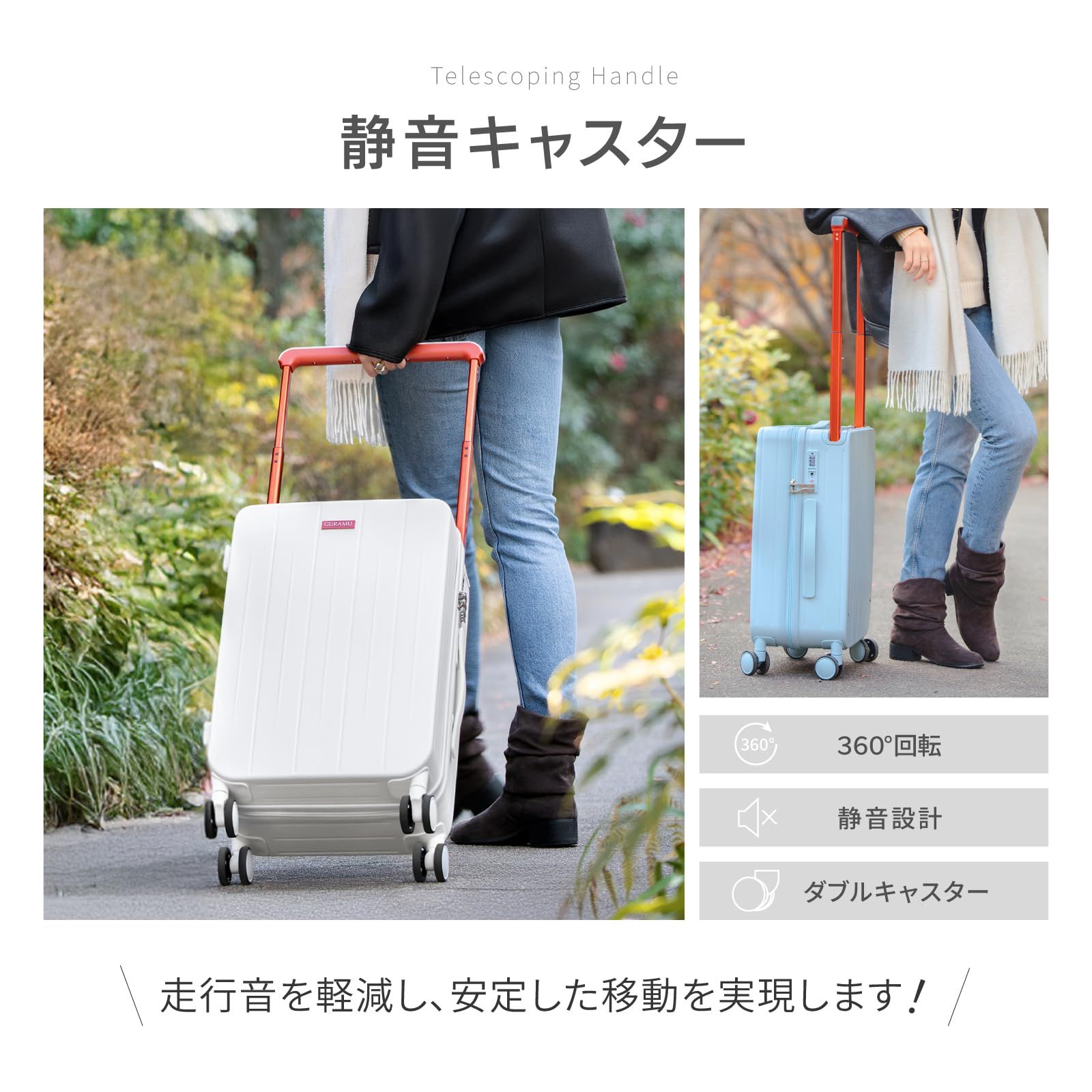  GURAMU スーツケース キャリーケース キャリーバッグ Sサイズ 静音 ダブルキャスター 耐衝撃 360度回転 軽量 修学 泊まる 旅行 出張 ベビーブルー ke 103 s bbe その他 旅行かばん 小分けバッグ