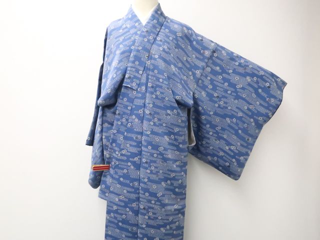 小紋　絽　正絹　着物　夏用着物　涼しい着物　ブルー系着物　青系着物　シルク 単衣 絽 紗 小紋フルセット 夏着物 着物 正絹 蝶揃え 青 小紋