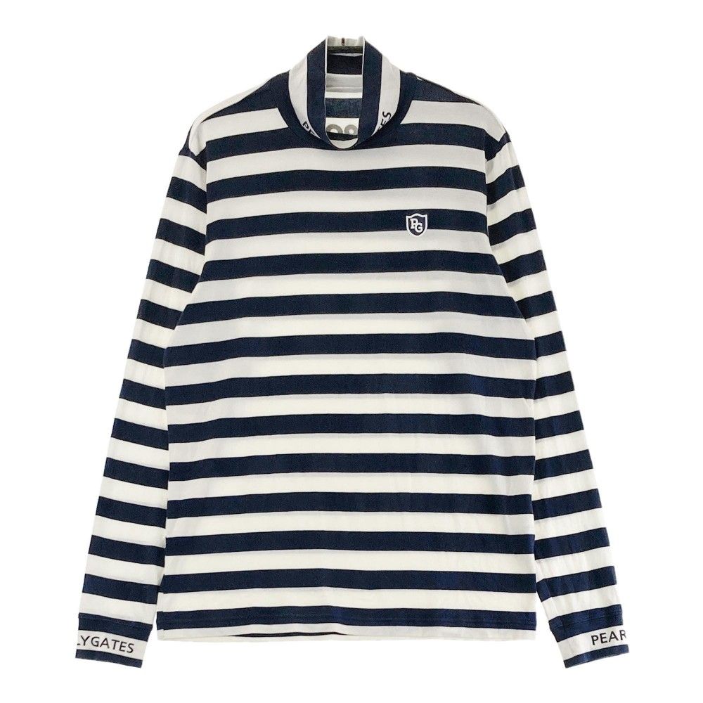 サイズ 4 PEARLY GATES パーリーゲイツ ハイネック 長袖Tシャツ ロゴ ボーダー柄 ネイビー系 240101428918 ゴルフウェア メンズ ストスト