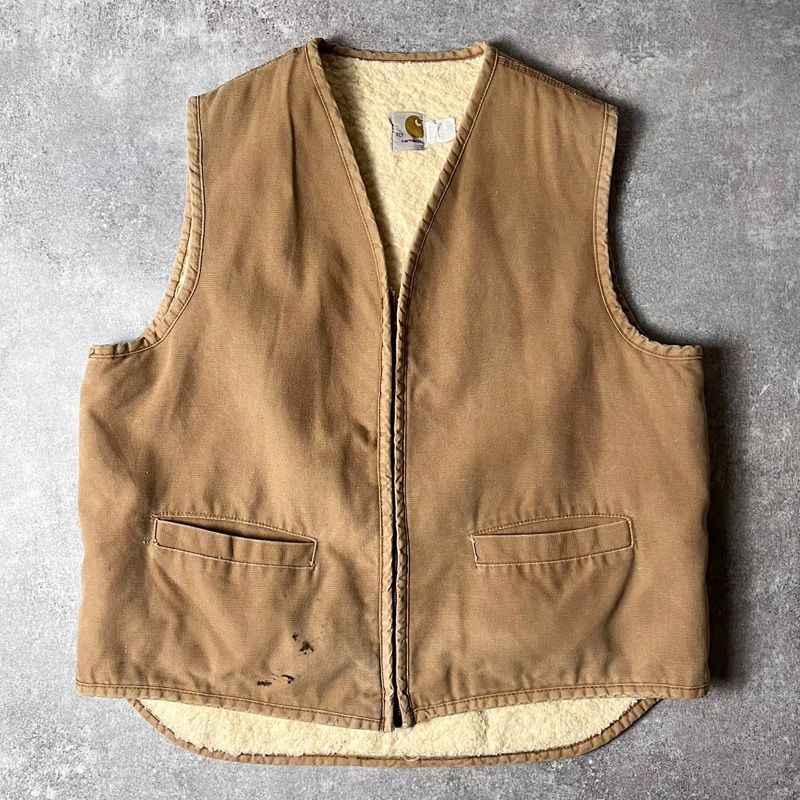 Carhartt 70s USA製 Vintageダックベスト 裏ボアXL 70s Carhartt ダックベスト USA製 裏ボアXL スコービルジップ