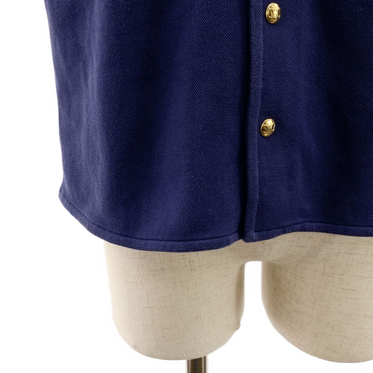  CELINE セリーヌ トリオンフ ロゴ スリット オープン シャツ M ネイビー レディース その他 トップス