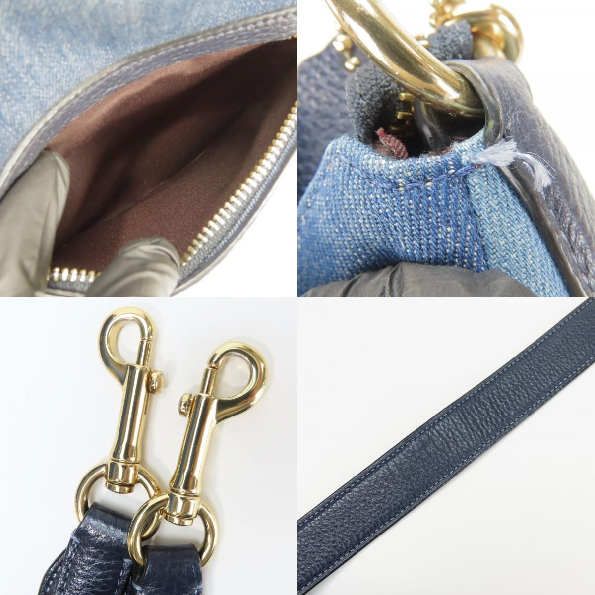 中古】 コーチ ショルダーバッグ C2830 デニム レザー インディゴ  