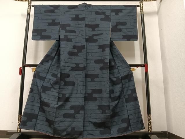 平和屋着物○男性 結城紬 杢 黒地 さが美扱い 反端付き 正絹 逸品 未