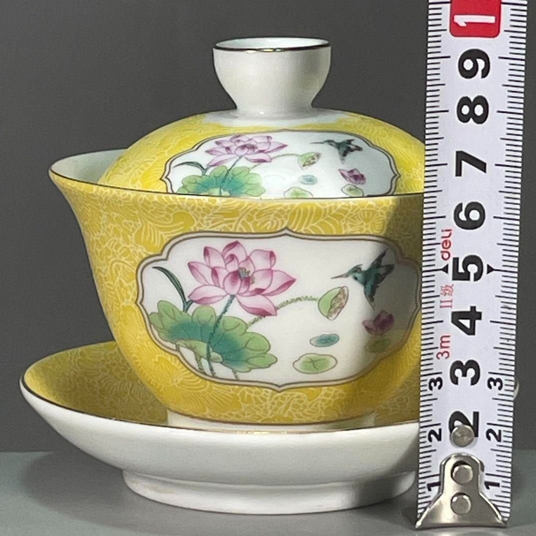未使用品 花卉図紋三才蓋碗 中国茶器 景徳鎮 蓋付き 茶器 飲茶