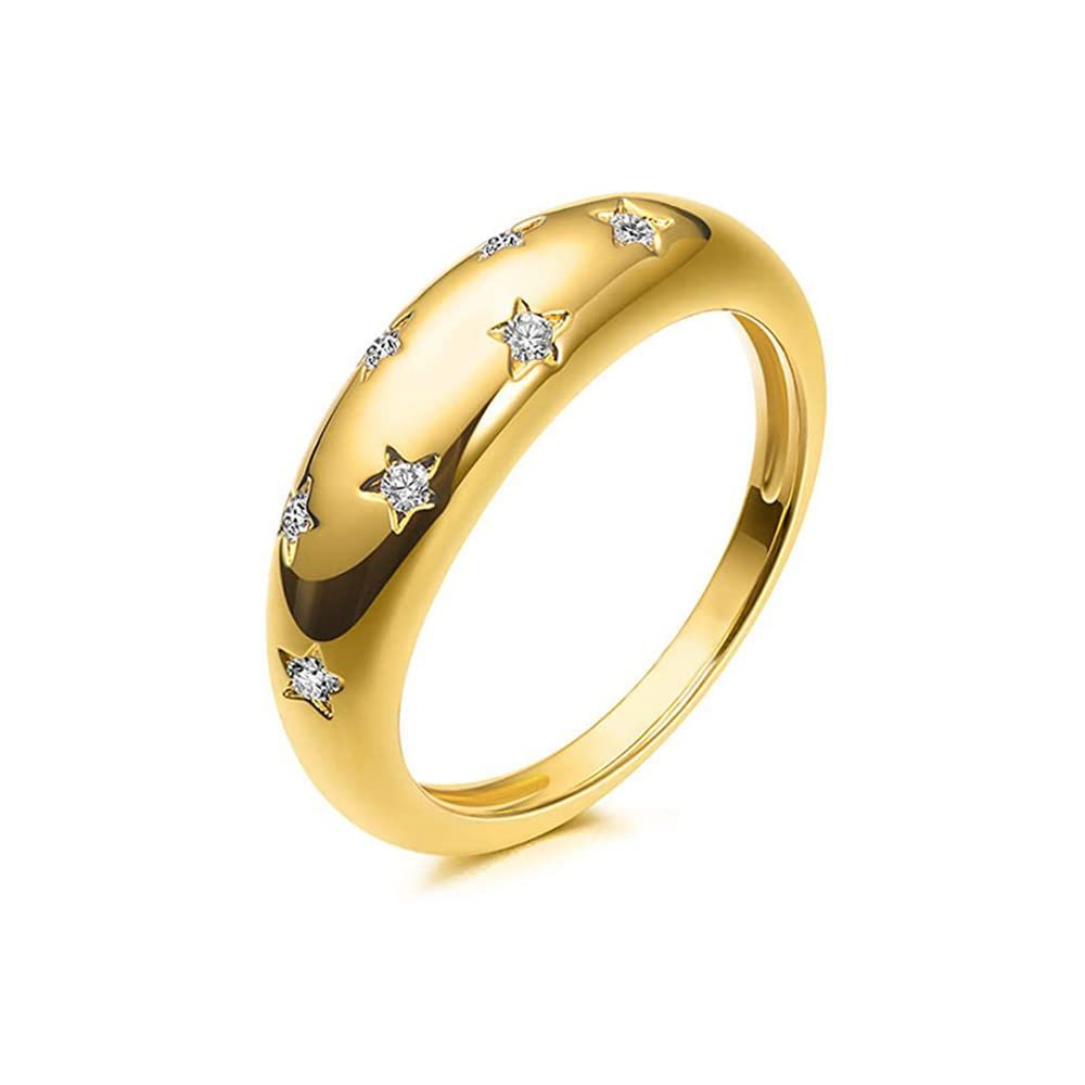 指輪 幅7 mm 太め レディース リング プレゼント 星 ジルコニアCZ スター 18金コーティング K 18 L Y