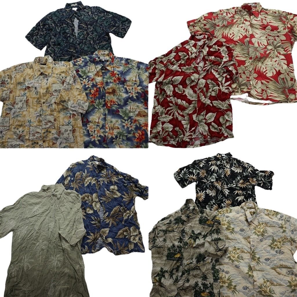 古着卸 ピエールカルダン アロハシャツ 半袖シャツ 10枚セット メンズ L ハイビスカス ヤシの木 リーフ柄 古着 NA3164