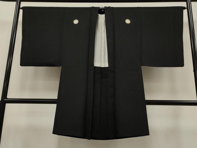 平和屋着物＃男性 長羽織 黒紋付き 正絹 CAAT5814id