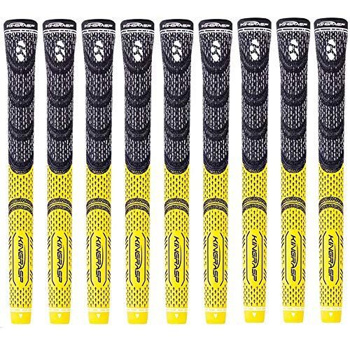Color 黄 2025最新 交換ツール付き ゴルフグリップ 滑り止め ラバー バックラインなし 軽量 多色 ゴルフクラブ用パーツ スタンダードサイズ 9本セット 黄色