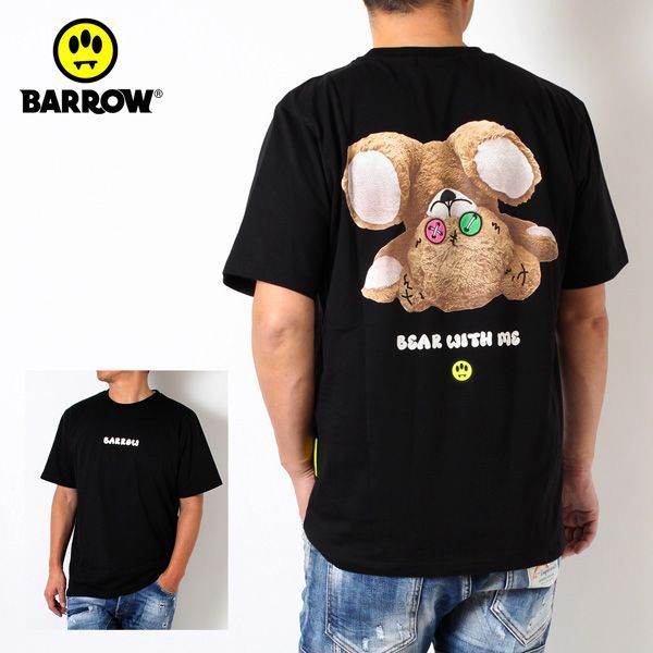 24SSモデル バロウ バロー BARROW  ユニセックス ベア+ロゴプリント Tシャツ【BLACK】 S4BWUATH147  BLACK/【2024SS】m-tops