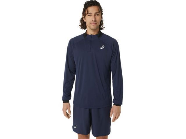 asics アシックス MEN COURT LS 1／2 ZIP TOP ミッドナイト M 2041A274 400 | 衣類 服 ウエア ウェア スポーツ 運動 男性 紳士服 メンズ トップス 半袖 ハーフスリーブ Tシャツ ポロシャツ テニス 速乾性 ニ