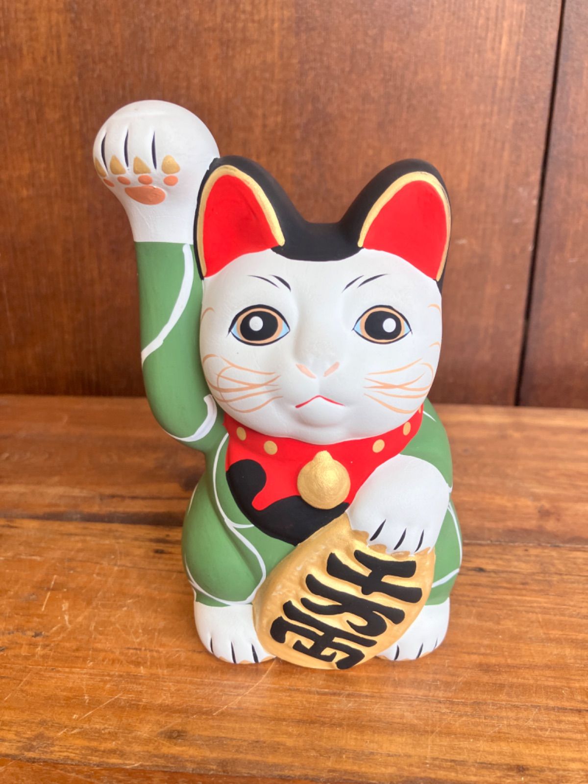 昭和レトロ　招き猫　うじゃうしゃねこ 招き猫 陶器製 焼き物 【AJ1107】 アンティーク らしさ