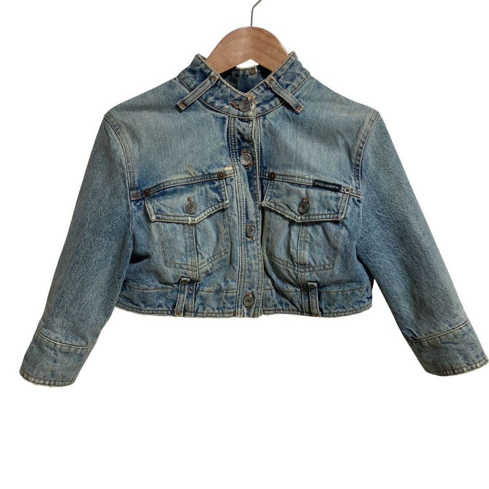 DOLCE＆GABBANA ドルチェ＆ガッバーナ ドルガバ ショート クロップド デニムジャケット Gジャン サイズ40 ライトブルー レディース 古着