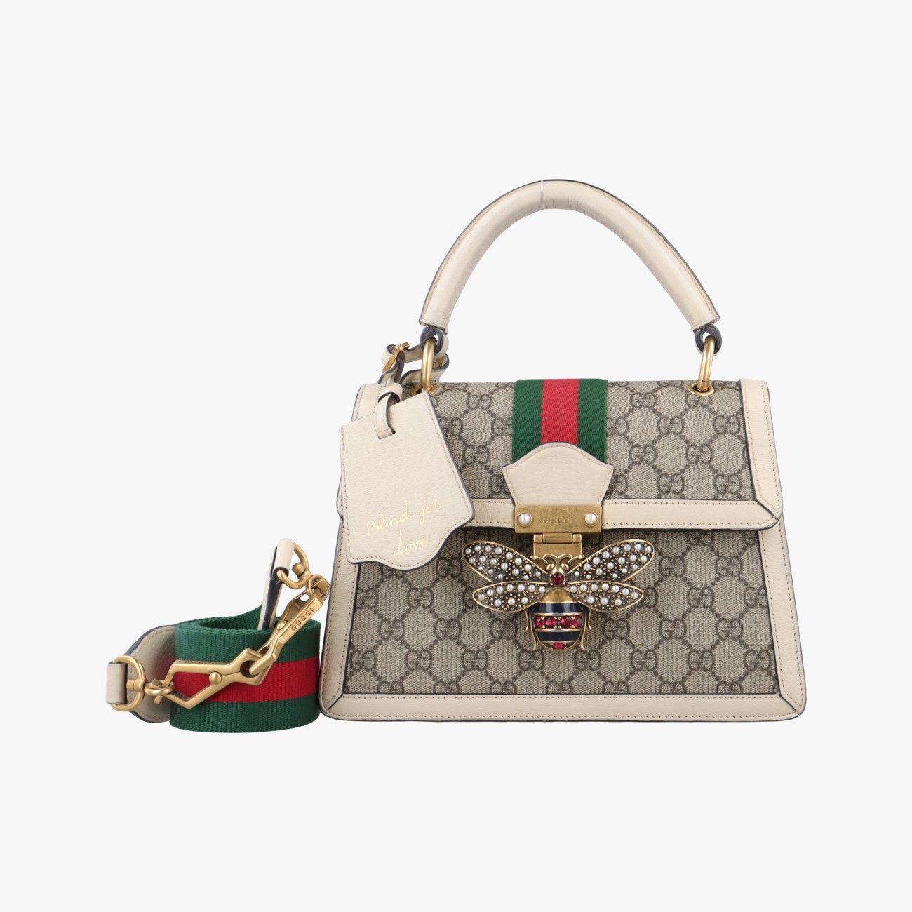 グッチGucciクイーン マーガレットホワイト×ベージュ×レッド×グリーンPVCコーティングキャンバス×レザー476541C026827724