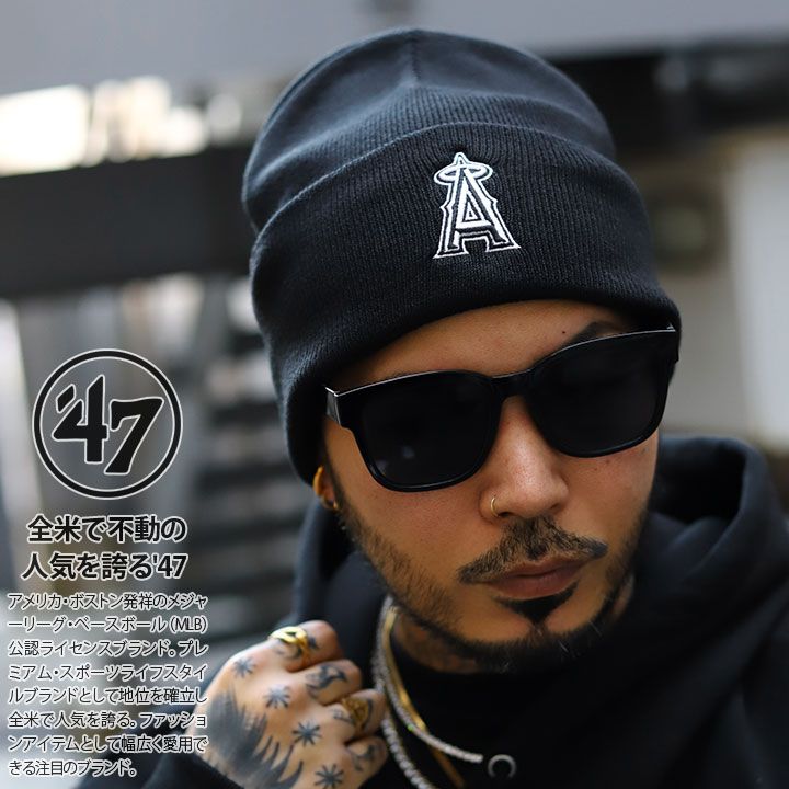 47 ニットキャップ ニット帽 ビーニー 帽子 メンズ 春夏秋冬用 黒 MLB