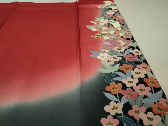 平和屋本店□極上 京加賀友禅 松本健一 振袖 人物図 舞 舞踊 茜色地 暈