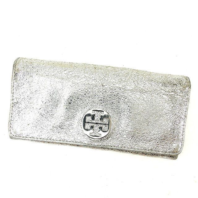 トリバーチ 長財布 ファスナー付き長財布 ロゴプレート シルバー