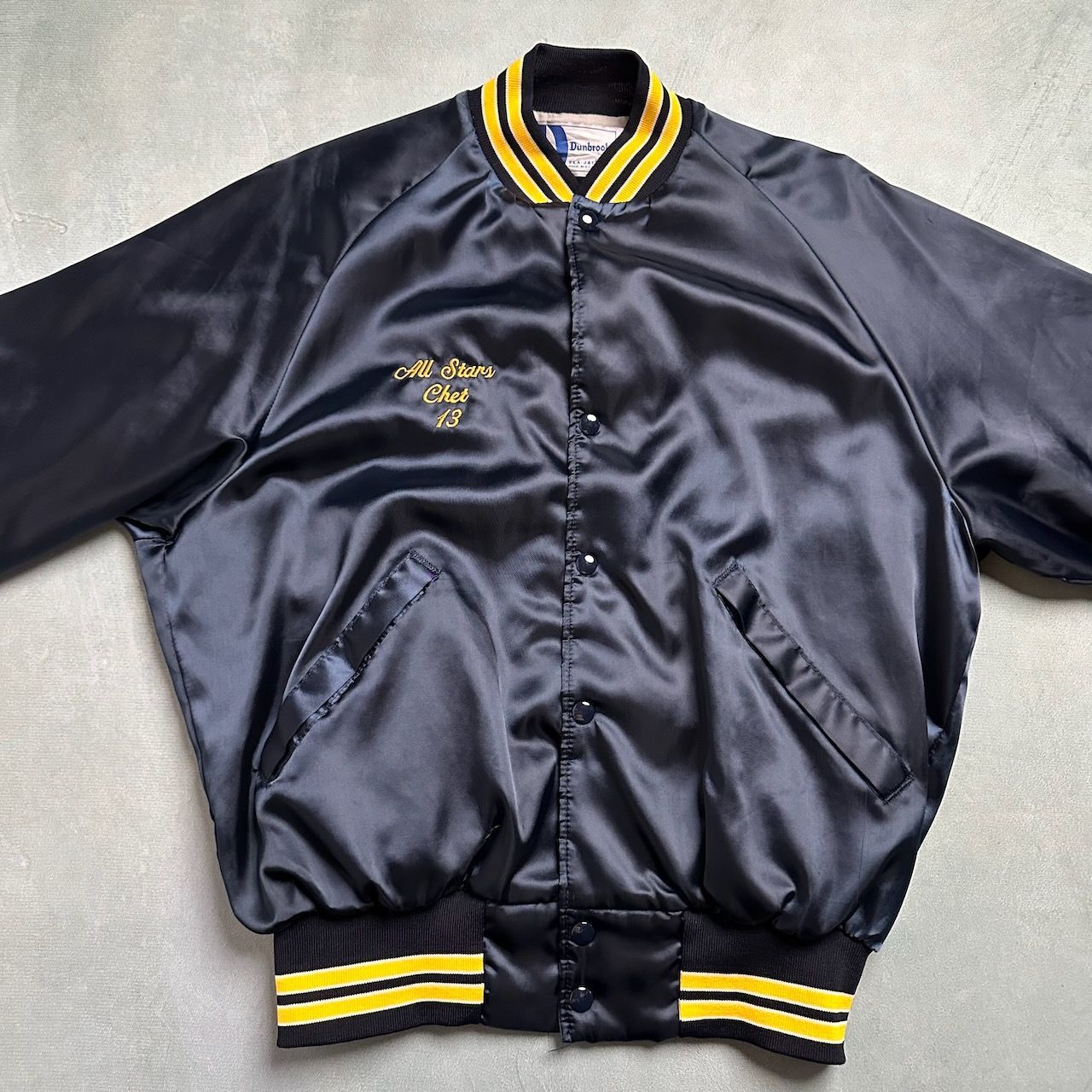 90s USA製 Dunbrooke 両面 サテン ナイロン スタジャン ネイビー 古着 