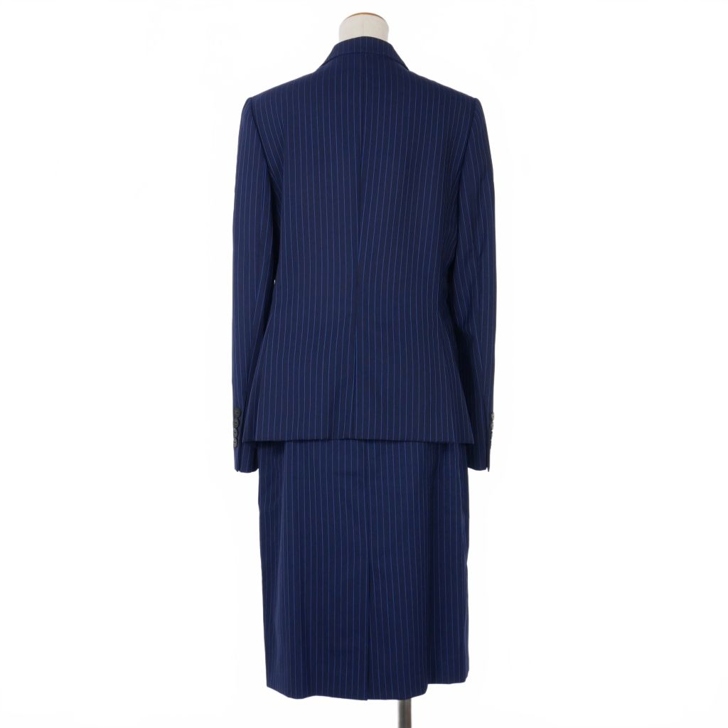 ランバン LANVIN スカートスーツ セットアップ ジャケット ポケットチーフ付き ストライプ 紺 ネイビー