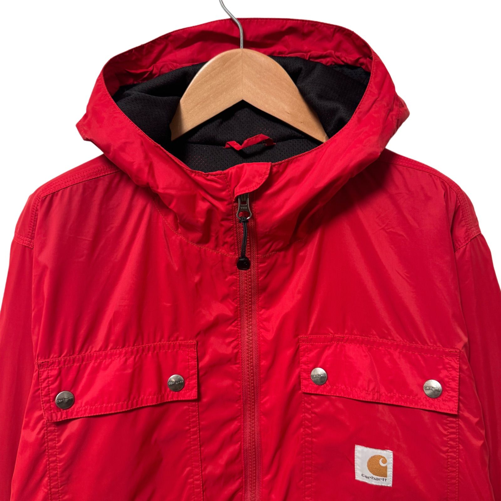 美品 Carhartt ナイロンジャケット M相当 レッド フード付き 