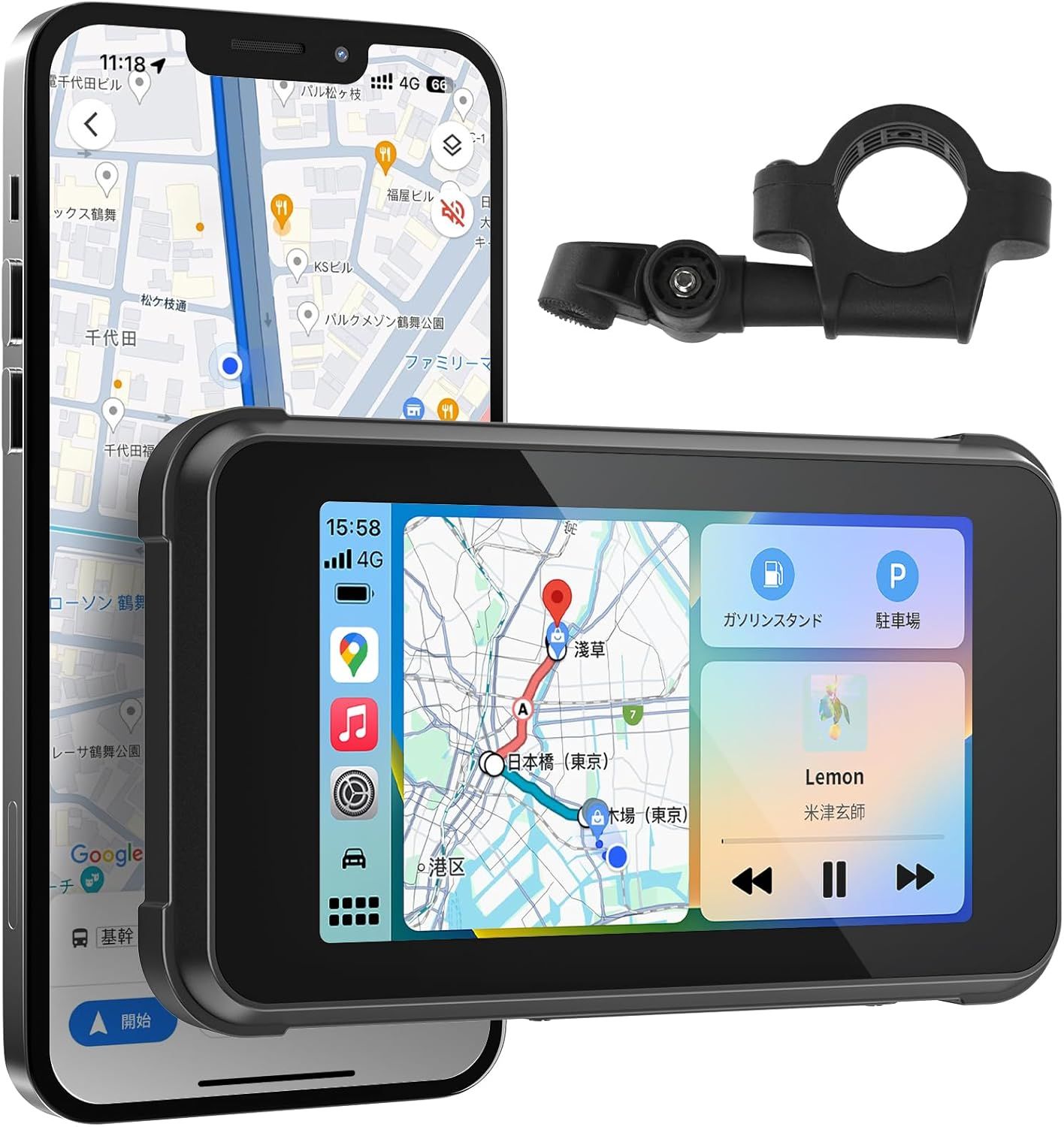 【最新バイク用モニター・Carplay/Android Auto対応 】BOIFUN バイクスマートモニター 5インチ大画面 飛散防止強化IPS液晶タッチスクリーン バイクナビ スマホ連携 ワイヤレス 輝度調整 IPX65防水防