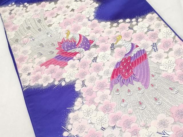 彩華鳳寿紋　孔雀袋帯 平和屋着物◎六通柄袋帯 唐織 孔雀花文 銀糸 正絹 逸品