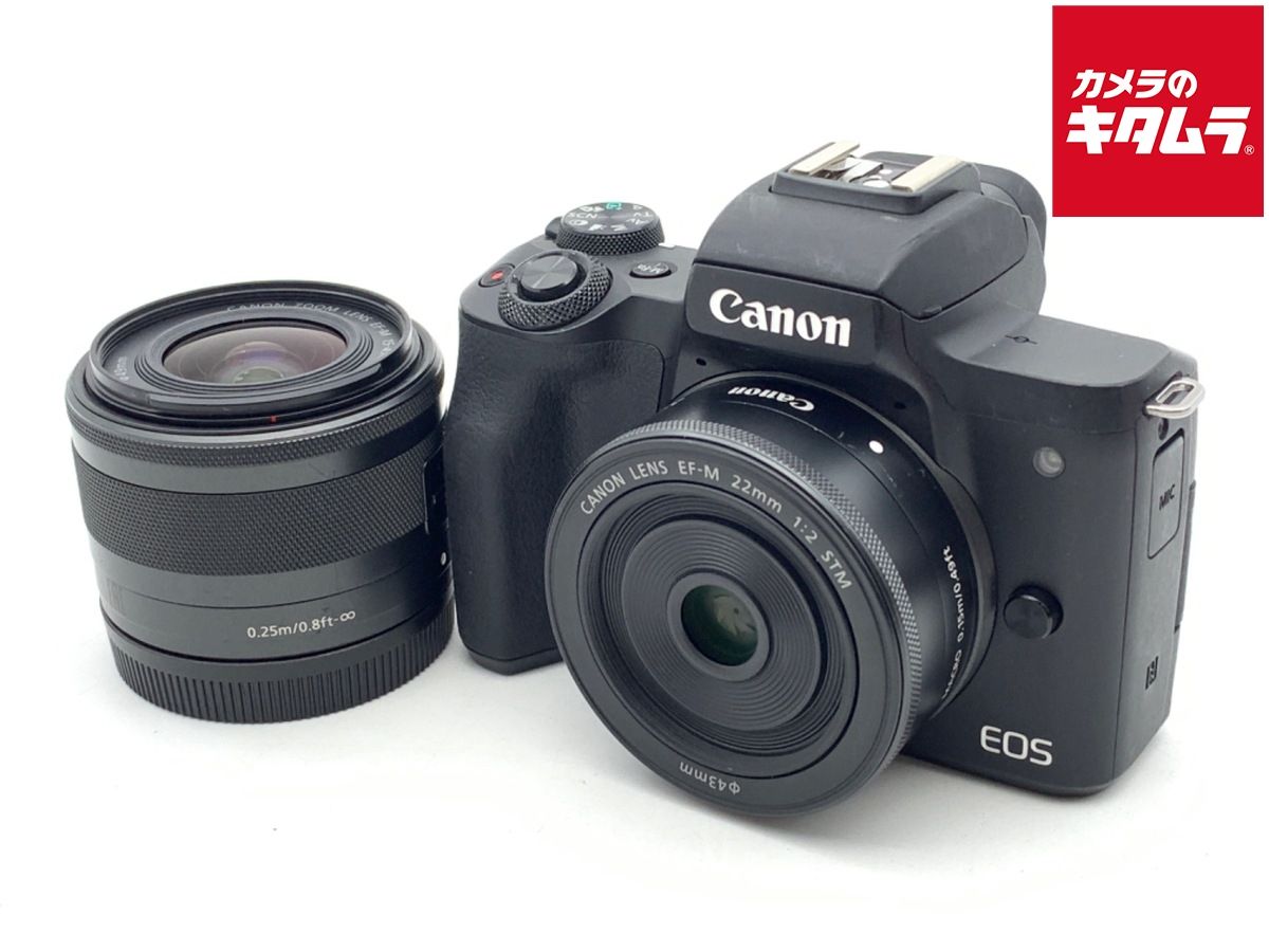 中古】 【並品】 キヤノン EOS Kiss M ダブルレンズキット ブラック
