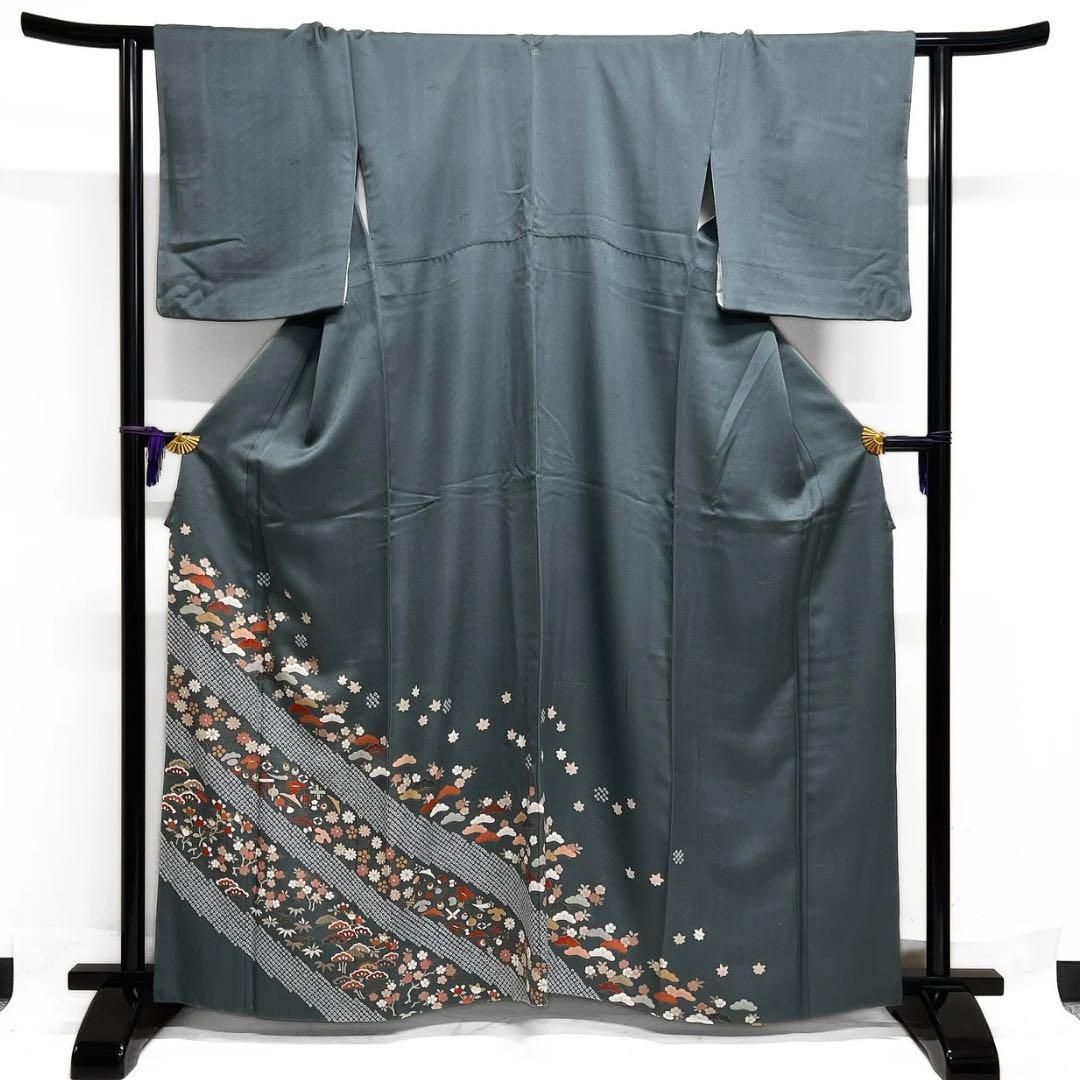 訪問着 絞り 金彩 宝尽くし 松 桜 楓 橘 着物 092a d