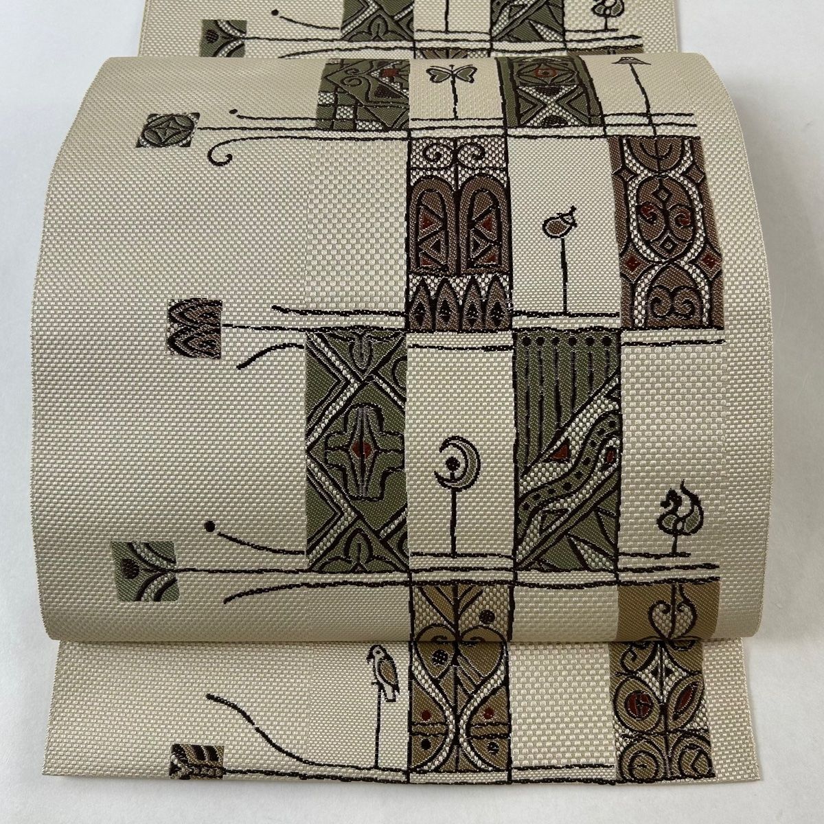 110-92 名古屋帯 八寸 美品 正絹 着物 松葉仕立て 紬