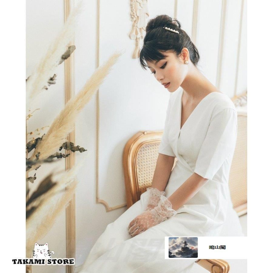 ウエディングドレス 二次会 花嫁 大きいサイズ 小さいサイズ ミモレ丈 スレンダーライン エンパイアライン 五分袖 袖あり Vネック ハイウエWP数量 価格926 MAAHADDERANG_COM