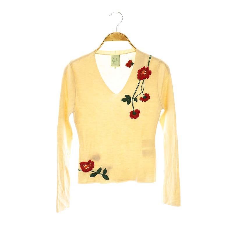 新品未使用✨️Sybilla ニット ベージュ M シビラ SYBILLA ウール花柄刺繍Vネックニット カットソー M