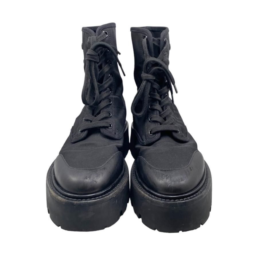CELINE バルキー レースアップブーツ / ナイロン＆シャイニーブル38