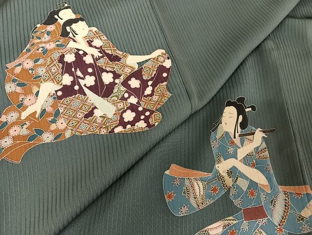 平和屋本店●加賀友禅の巨匠　初代　由水十久　色留訪問着　手描き　人物文　共箱・色紙付き　正絹　逸品　AAAW4368np 平和屋本店○加賀友禅の巨匠 初代 由水十久 色留訪問着 手描き 人物文