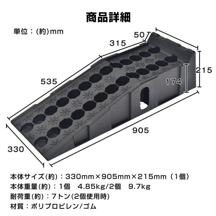 2個セット カースロープ 耐荷7t ジャッキ 段差プレート カーランプ ゴム 滑り止め 整備
