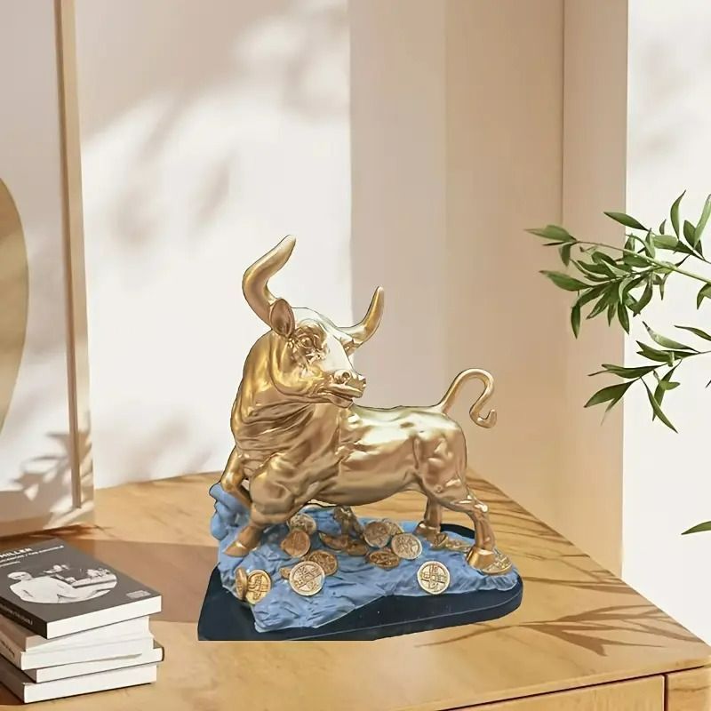新品未使用オブジェ 牛 雄牛 風水 お金の装飾 樹脂製 インスピ