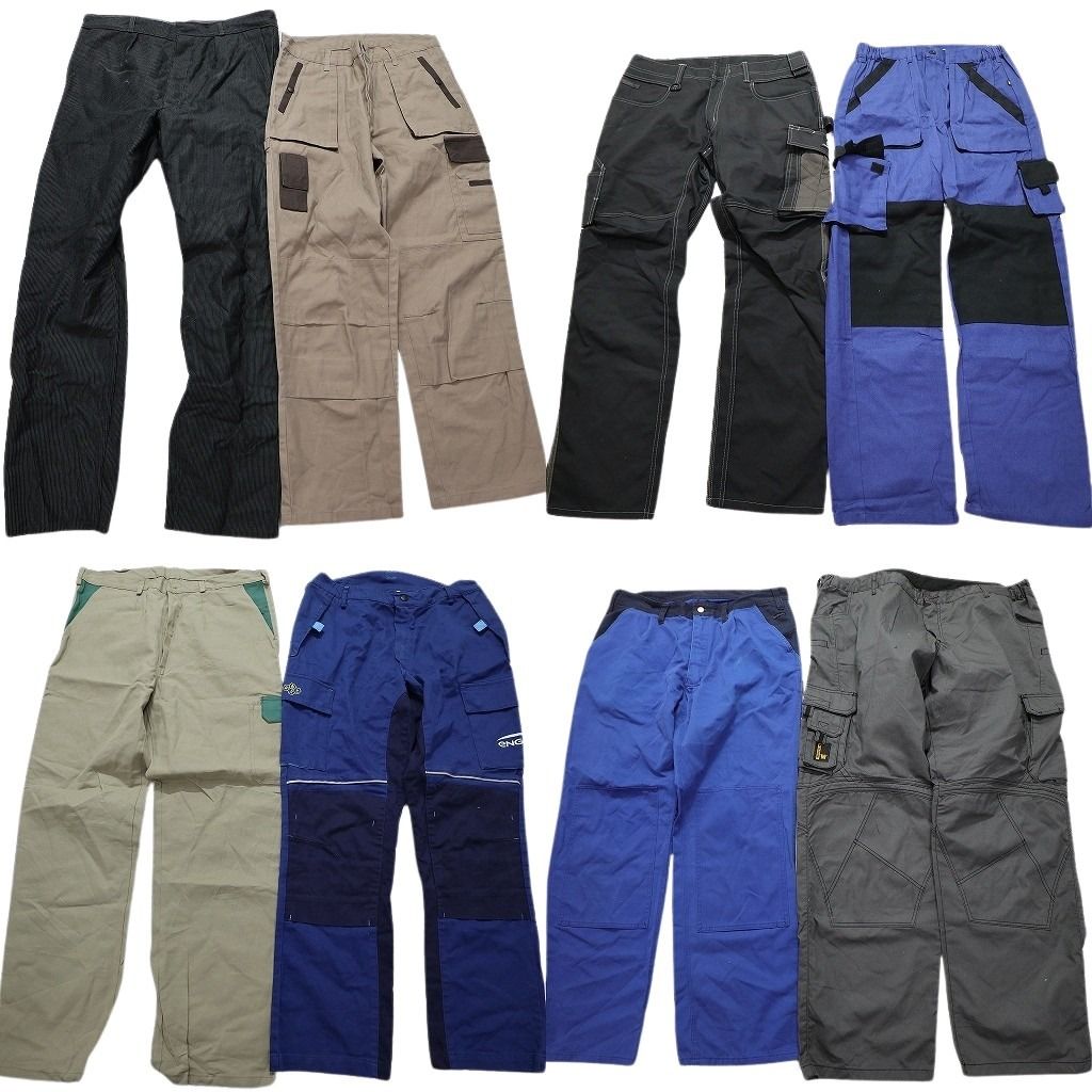 古着卸 まとめ売り ユーロワーク パンツ 8枚セット (メンズ ) カーゴパンツ ダブルニー ブルー グレー ツートンカラー 中古 古着 MX6577