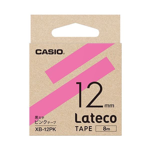 （まとめ）カシオ ラテコ 詰替用テープ12mm×8m ピンク/黒文字 XB-12PK 1個