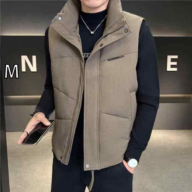 M 秋冬 コーデ メンズ 服 シンプル ファッション オシャレ 大人 かっこいい 大きいサイズ ストリート 紳士服 スタンドカラー ダウン ベスト ハイエンド 暖かい アウターベスト 綿