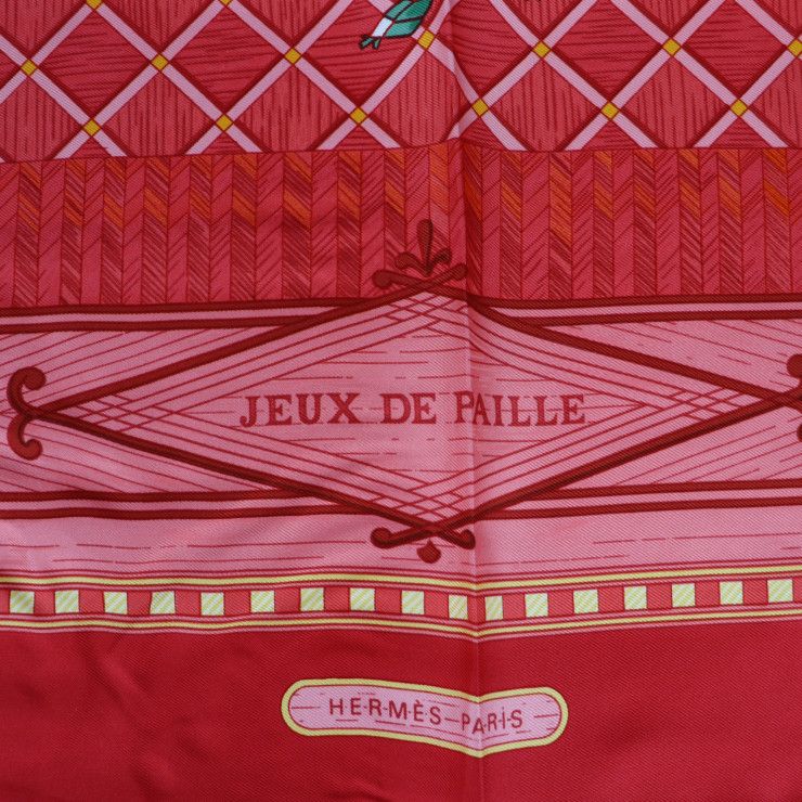 HERMES エルメス JEUX DE PAILLE スカーフ シルク レッド マルチカラー