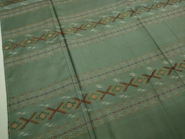 平和屋本店□希少 本場琉球 読谷山花織 訪問着 紬地 豆がら茶色地 逸品