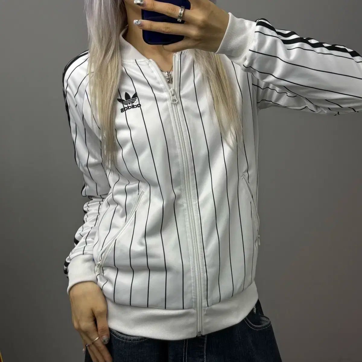 adidas アディダス 3本線 ファイヤーバード ビックロゴ ストライプ トラックトップス ジャージ ホワイト-ブラック