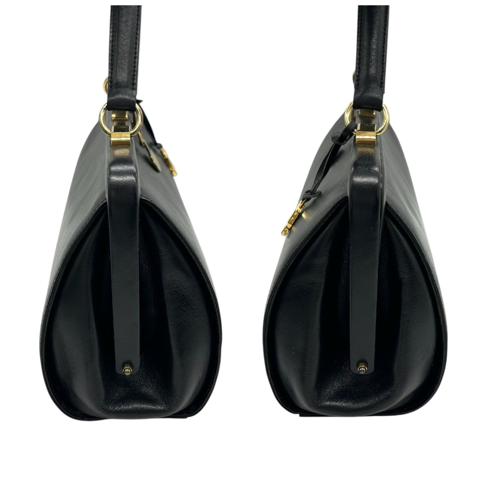 GOLD PFEIL ハンドバッグ がま口 ダレス レザー ブラック 1355