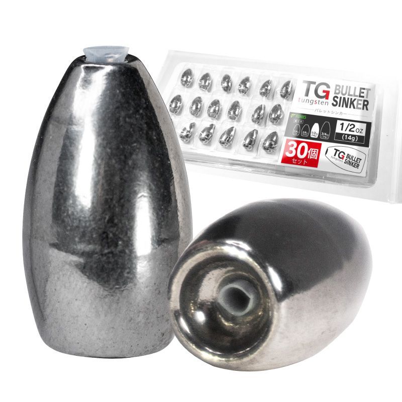 30個セット タングステン バレットシンカー TG シンカー 1|2oz 14g セット 中通しオモリ バレット タイラバ ヘッド タイラバヘッド 高比重 保護チューブ入り ドロップショット ダウンショット テキサスリグ テキサスシンカー オモリ