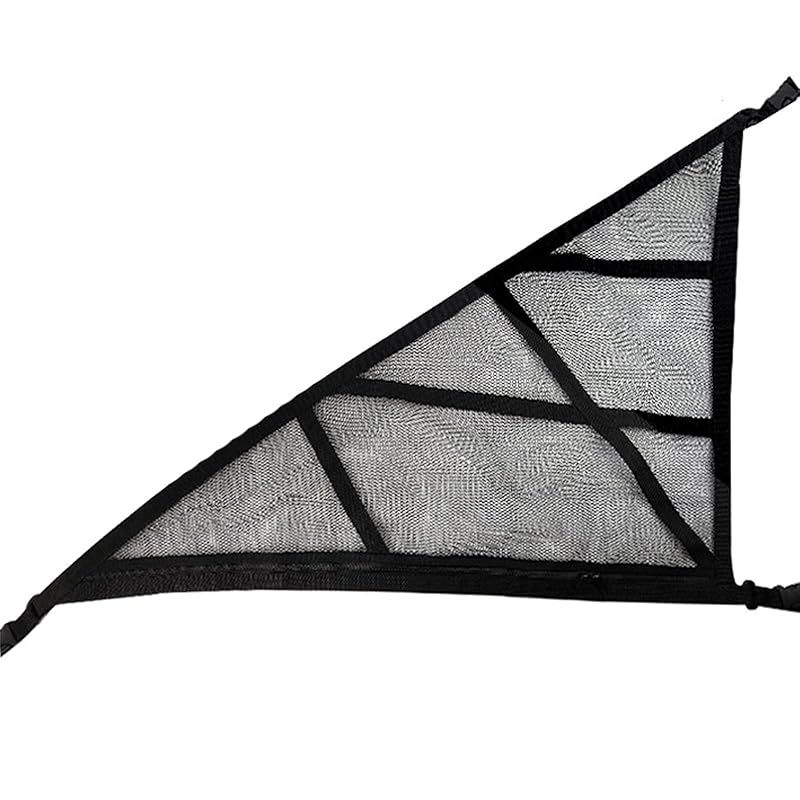 Temiry 車内天井収納 ネット 84*58cm 三角形 荷物落下防止 車用収納ネット 2層タイプ ファスナー付き ルーフネット車 収納便利 ポケット付き 荷物固定ネット バックル固定 調整可能 荷物収納ネ