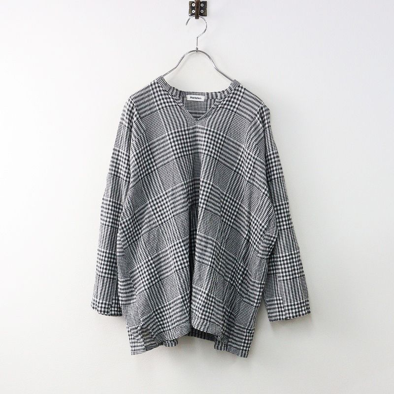 美品 2021SS プランテーション Plantation クシュギンガムブラウス M/ブラック系 スキッパー プルオーバー シャツ【2400014161090】 美品 2021SS プランテーション Plantation クシュギンガムブラウス M