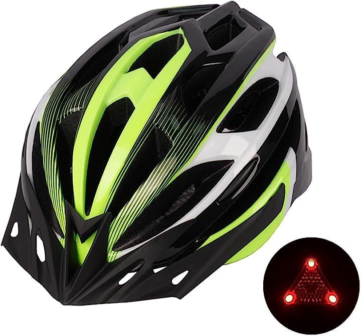 Kozy More ISAK 自転車用 ヘルメット 安全 超軽量 サイクルヘルメット スポーツヘルメット LED安全ライト/パラソル付き 自転車ヘルメット 55-62cm調整可能 大人用( GreenBlack)